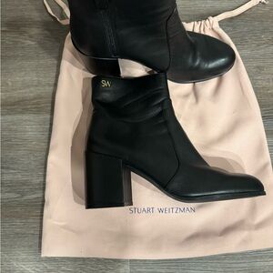 Stuart Weitzman Block Heel Black Ankle Boots